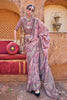 Rose Pink Silk Saree with Floral Print and Zari Border - Mangaldeep NX