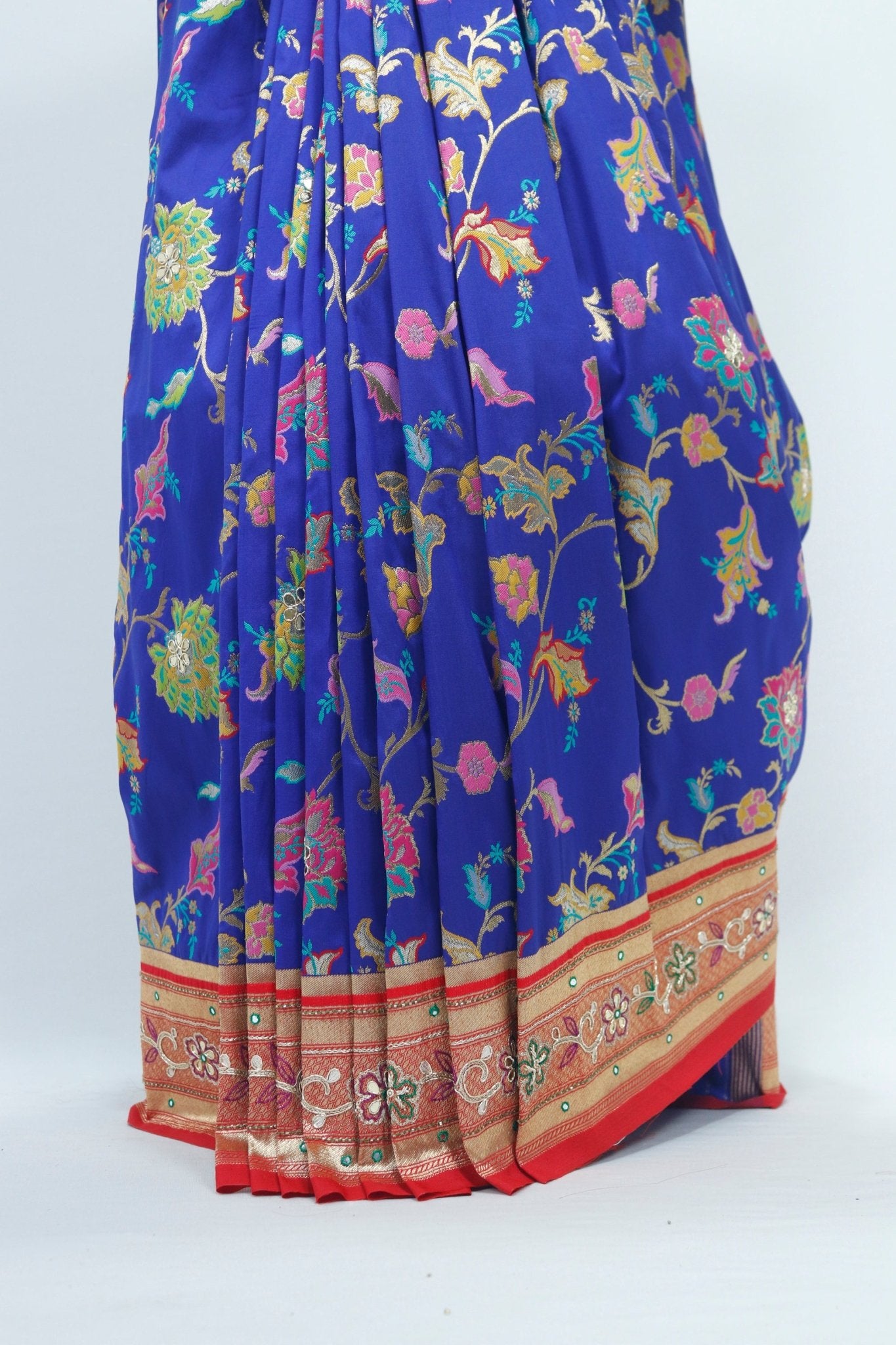 Royal Blue Banarasi Silk Saree Tassels Wedding Festive Wear - Mangaldeep NX