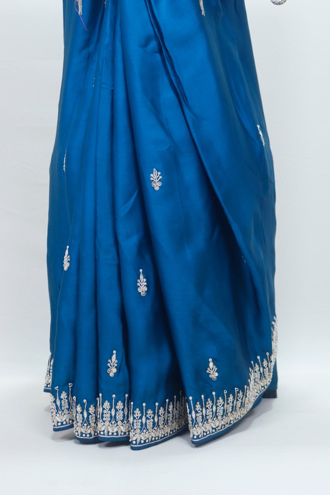 Royal Blue Satin Silk Saree Tassels Elegant Party Wedding Wear Saree - Mangaldeep NX