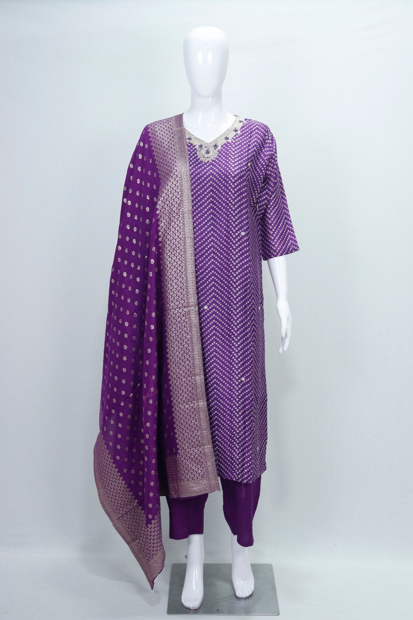 Royal Purple Banarasi Silk Suit Set with Zari Weaving and Dupatta - Mangaldeep NX