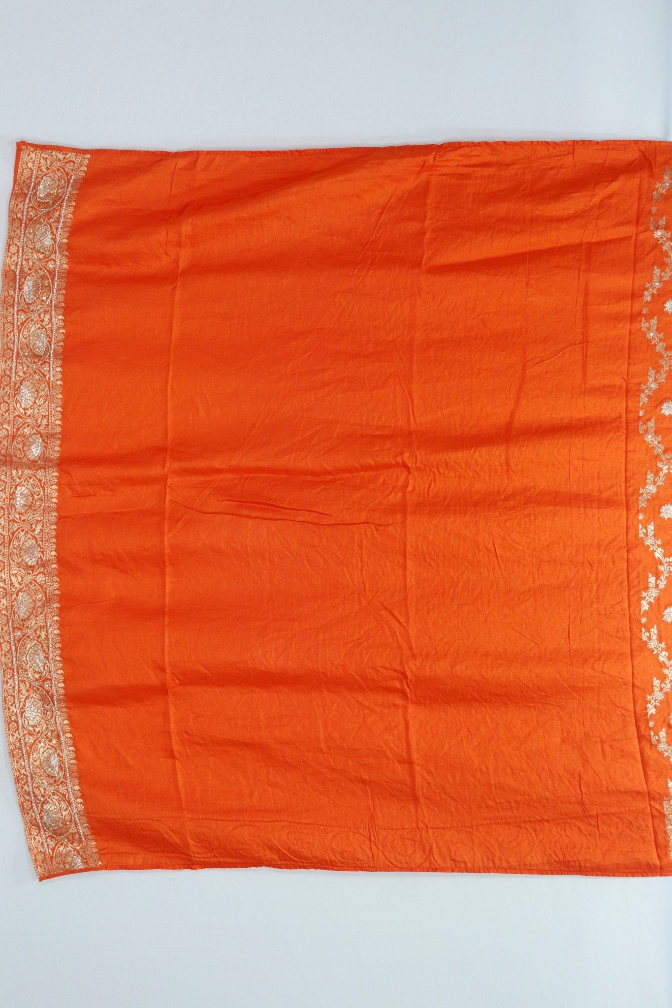 Rust Orange Banarasi Silk Saree Motifs Wedding Festive Wear - Mangaldeep NX