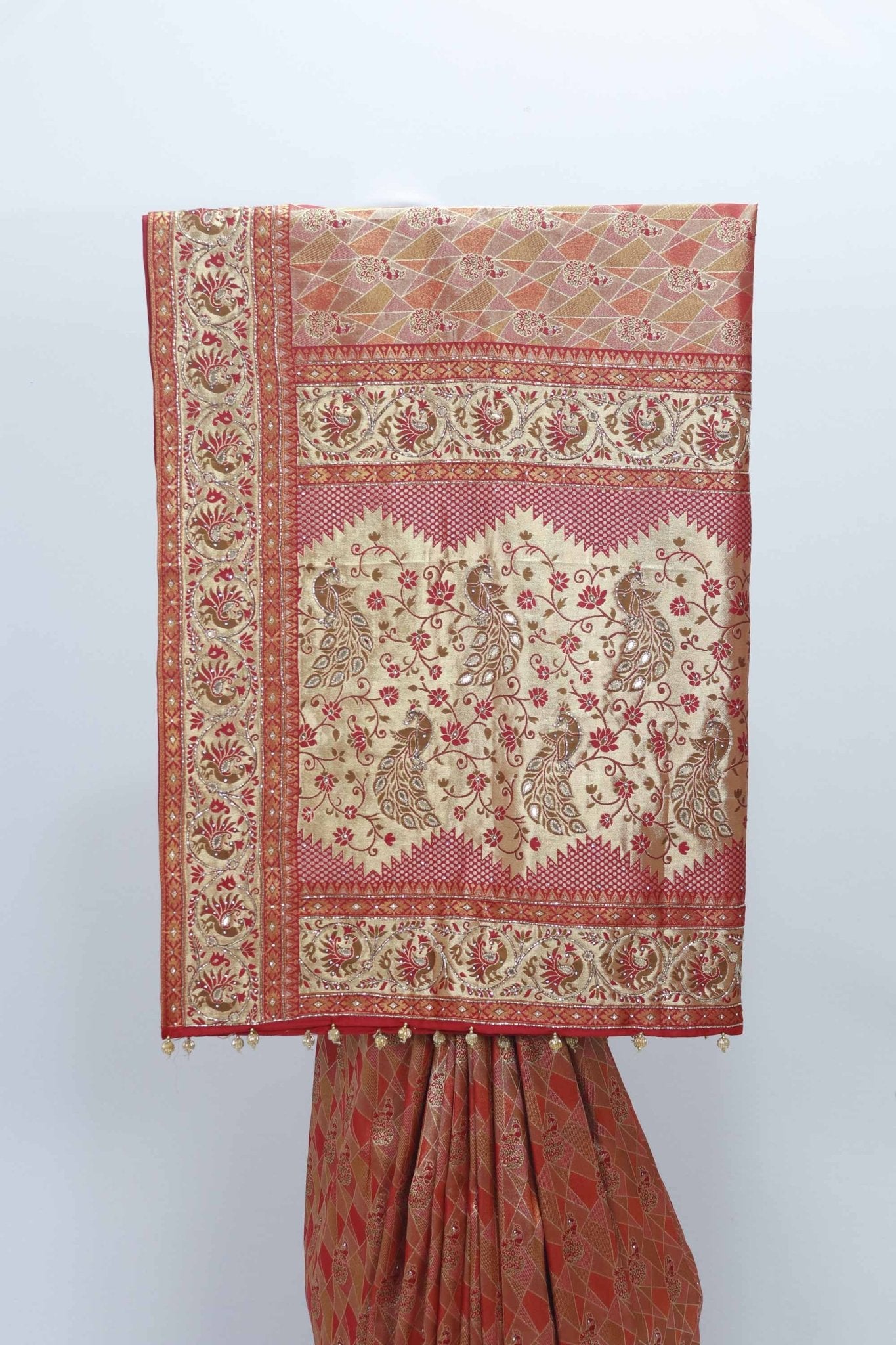 Rust Orange Kanjivaram Silk Saree with Cream Zari Woven Pallu - Mangaldeep NX