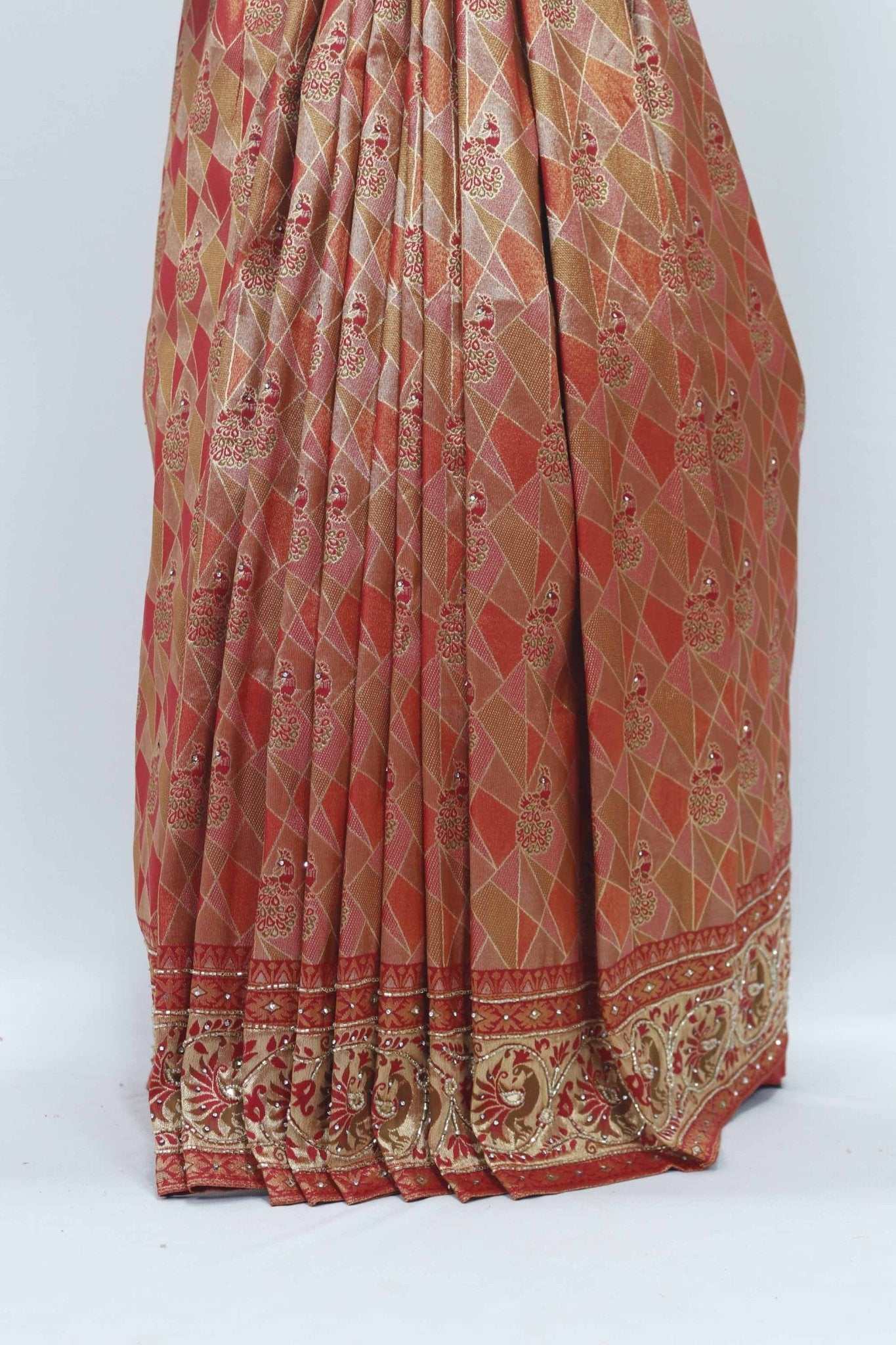 Rust Orange Kanjivaram Silk Saree with Cream Zari Woven Pallu - Mangaldeep NX