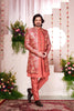 Rust Orange Silk Kurta Set with Gold Brocade Patterned Indo - Western Jacket for Men - Mangaldeep NX