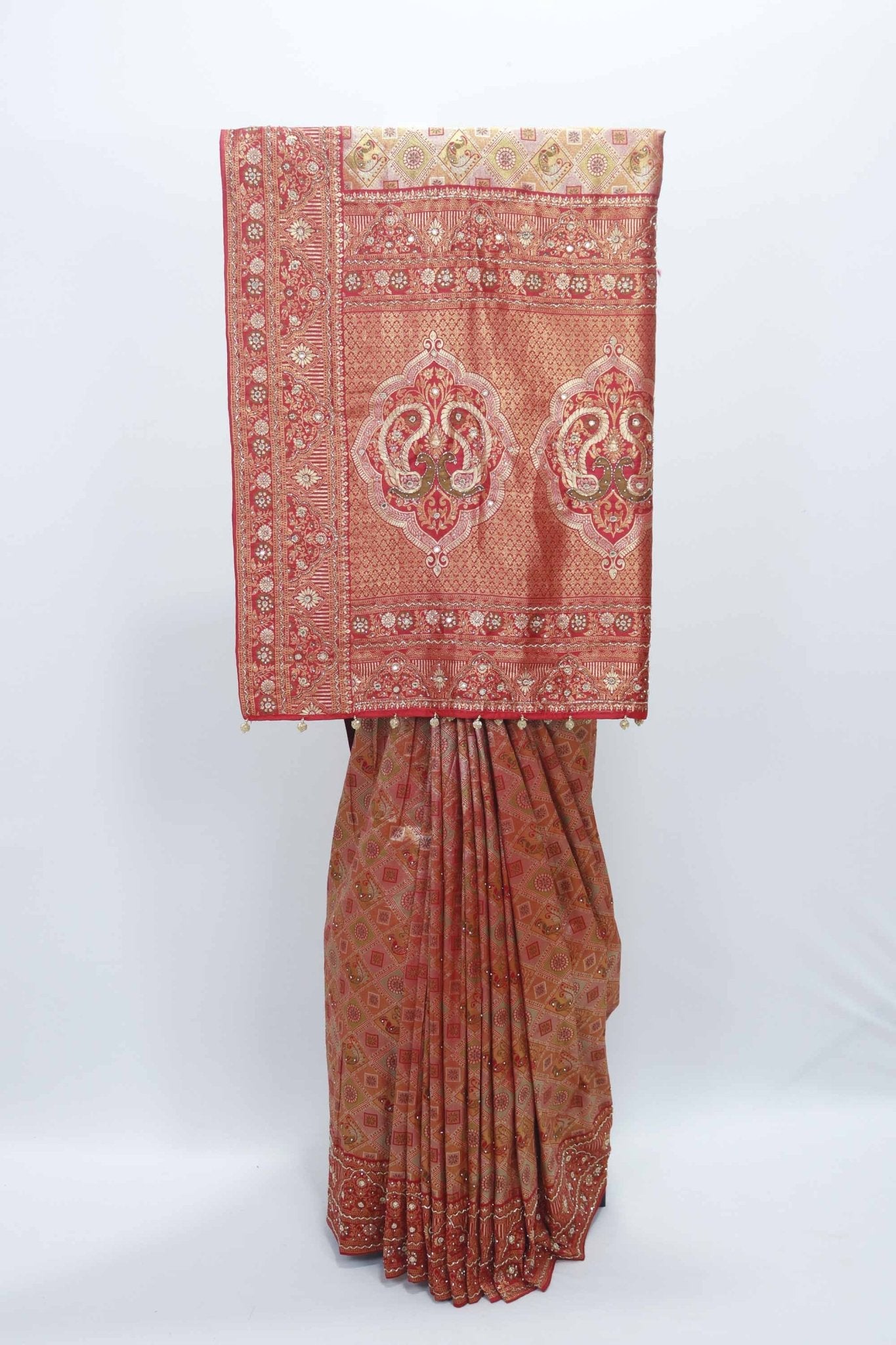 Rust Red Banarasi Bandhani Saree with Rich Pallu - Mangaldeep NX