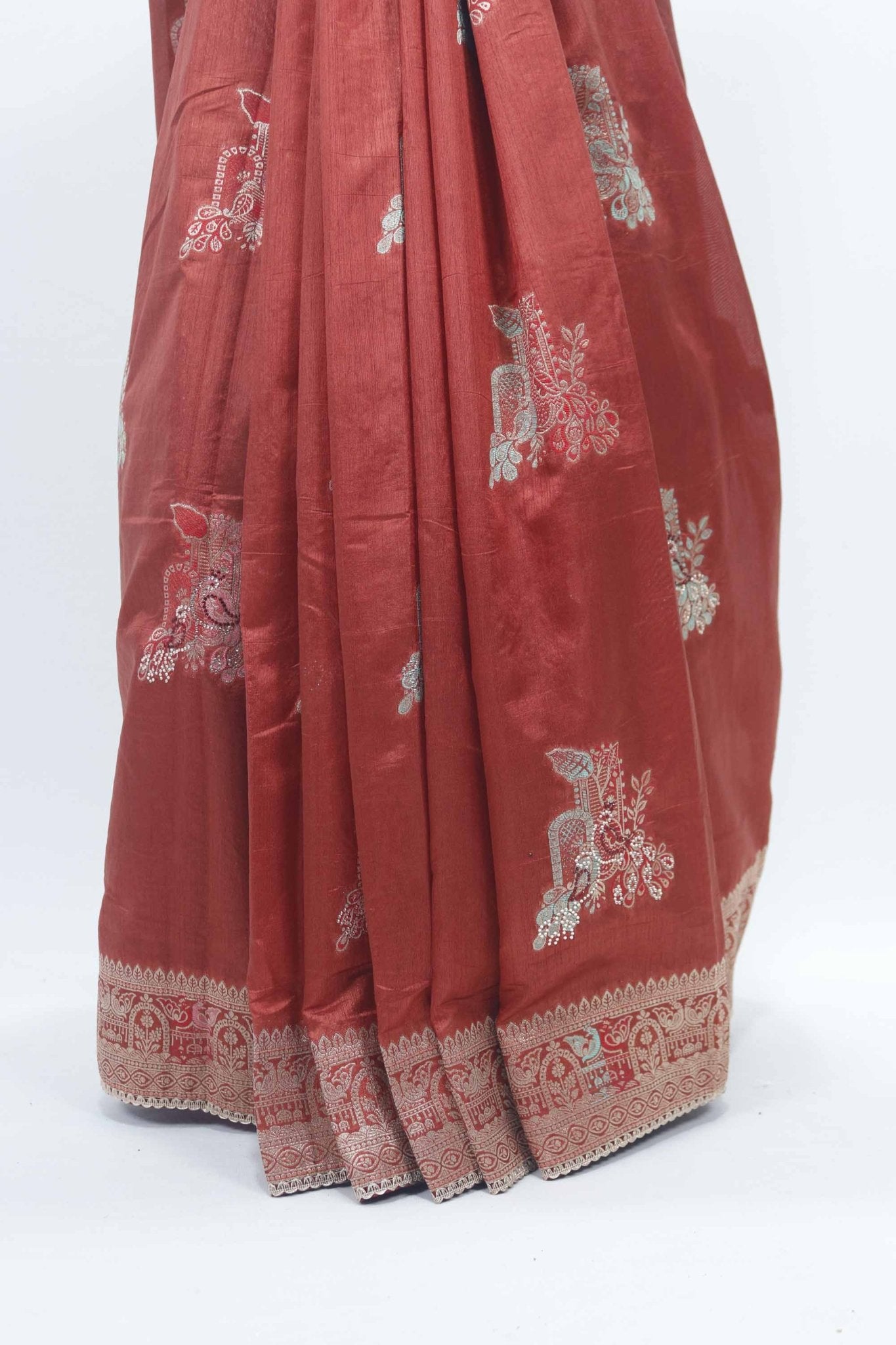 Rust Red Bangalori Silk Saree with Intricate Zari Weaving and Traditional Motifs - Mangaldeep NX