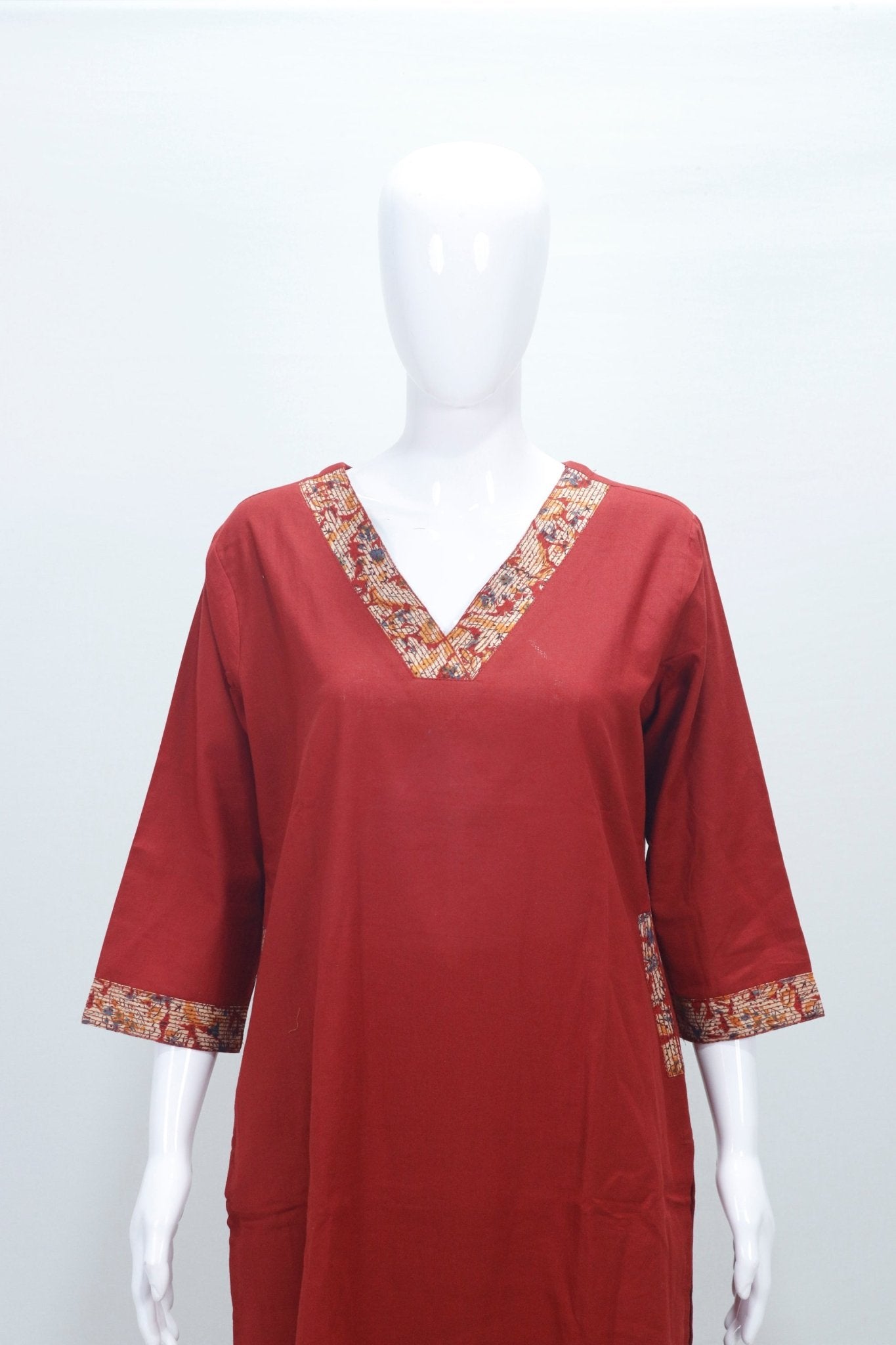 Rust Red Solid Cotton Straight Salwar Suit with Printed Dupatta - Mangaldeep NX
