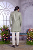 Sage Green Textured Indo Western with Embroidered Jacket for Men. - Mangaldeep NX