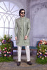 Sage Green Textured Indo Western with Embroidered Jacket for Men. - Mangaldeep NX