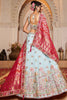 Sky Blue Embroidered Bridal Lehenga Choli with Zari and Red Banarasi Dupatta - Mangaldeep NX
