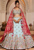 Sky Blue Embroidered Bridal Lehenga Choli with Zari and Red Banarasi Dupatta - Mangaldeep NX