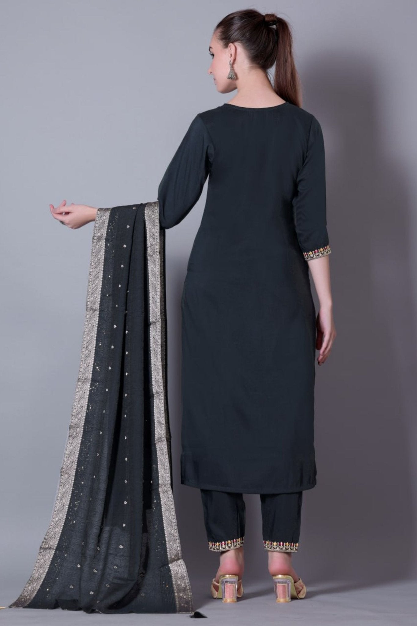 Stunning Black Embroidered Pant Style Salwar Suit - Mangaldeep NX