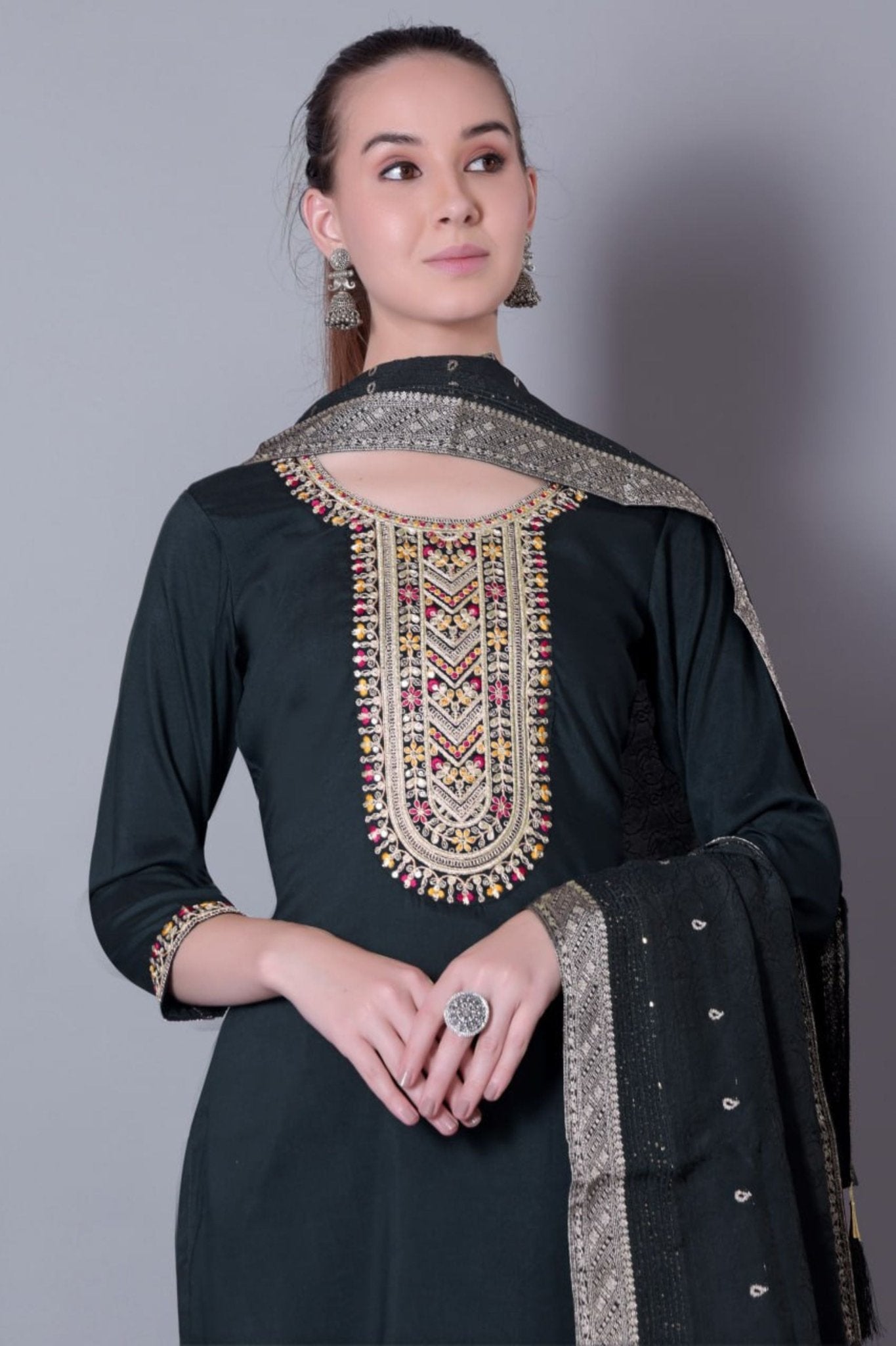 Stunning Black Embroidered Pant Style Salwar Suit - Mangaldeep NX