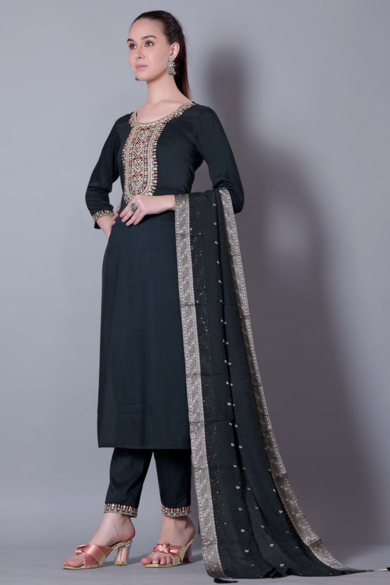 Stunning Black Embroidered Pant Style Salwar Suit - Mangaldeep NX