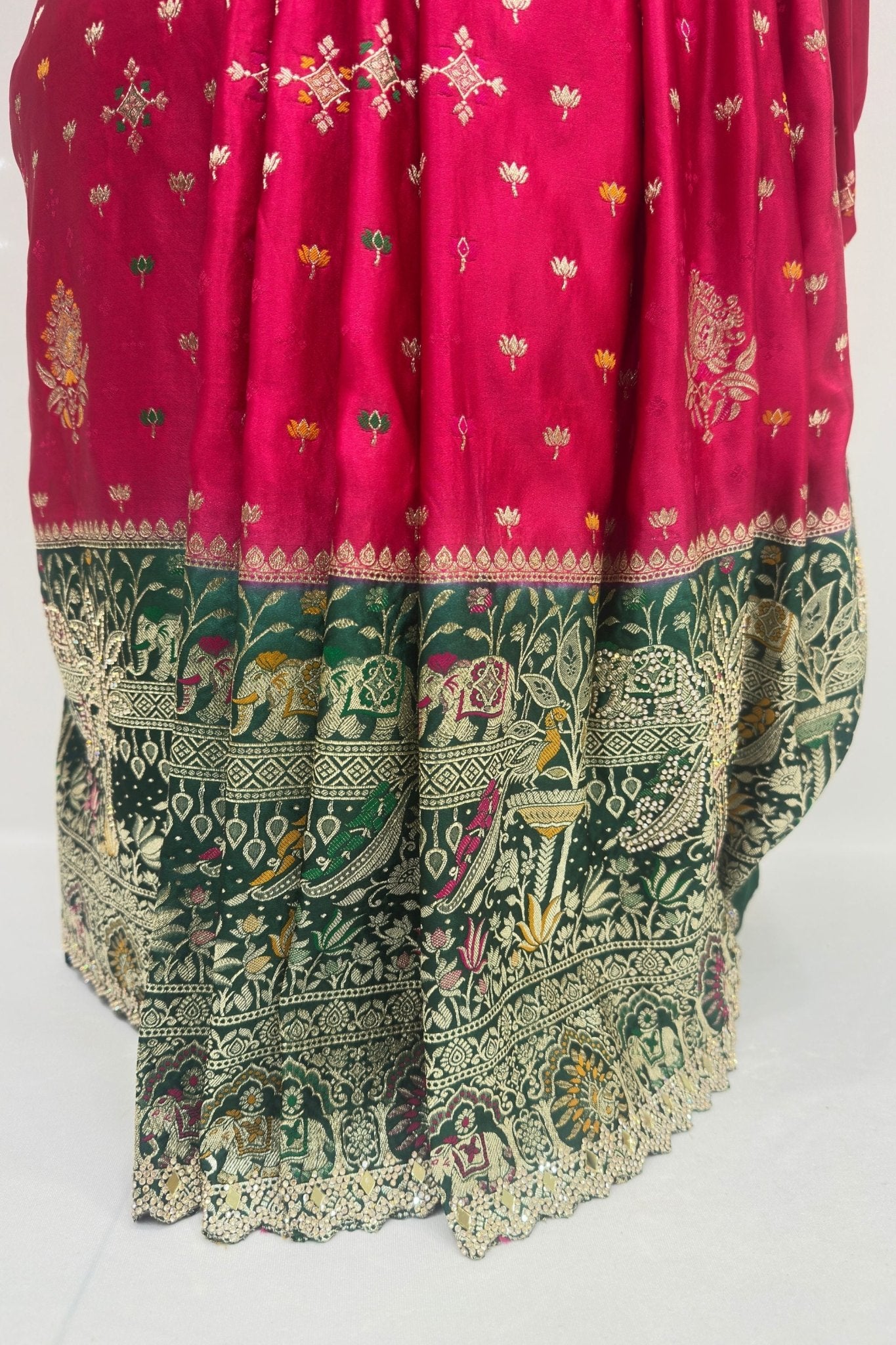 Stunning Pink and Green Banarasi Silk Saree - Mangaldeep NX