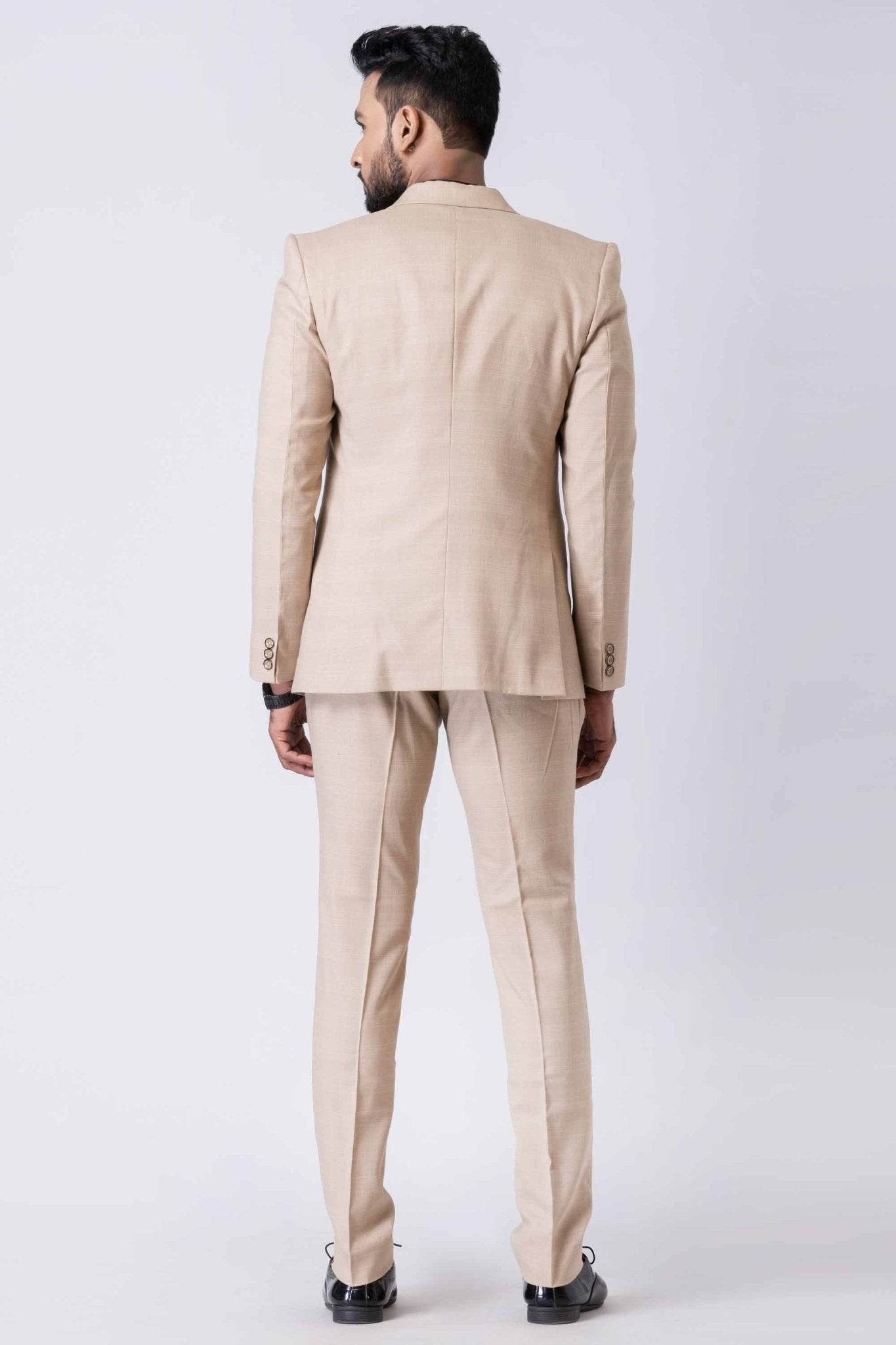Stylish Ceremonial Men's Beige Polyester Blend Tuxedo Suit - Mangaldeep NX