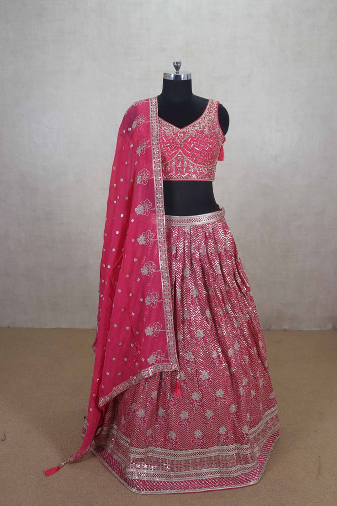 Stylish Pink Mirror Work Lehenga Choli with Embroidered Dupatta - Mangaldeep NX