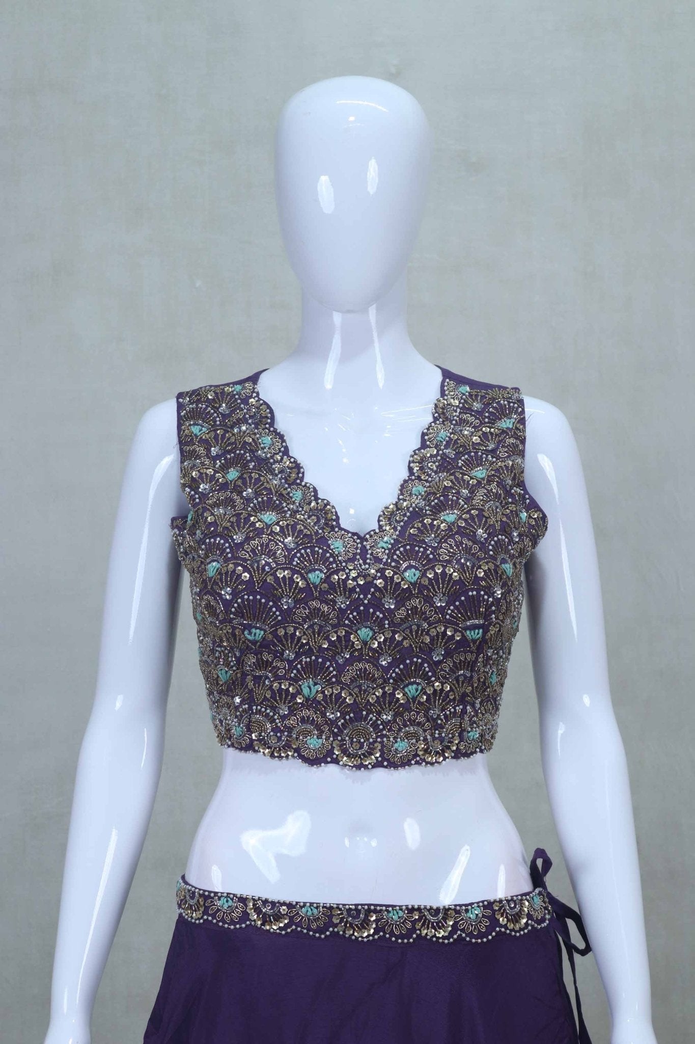 Stylish Purple Embroidered Crop Top Style Lehenga Choli - Mangaldeep NX