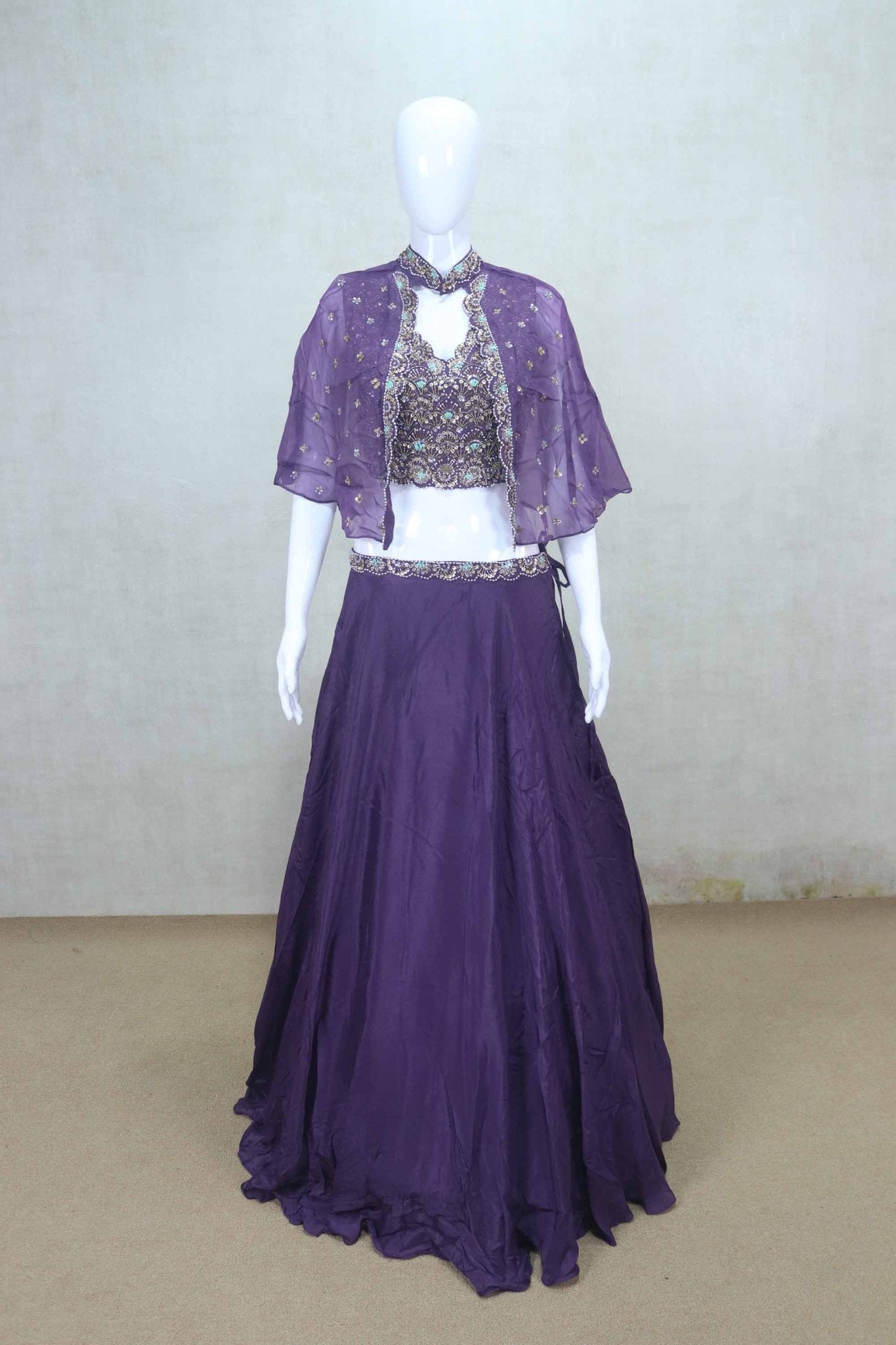 Stylish Purple Embroidered Crop Top Style Lehenga Choli - Mangaldeep NX