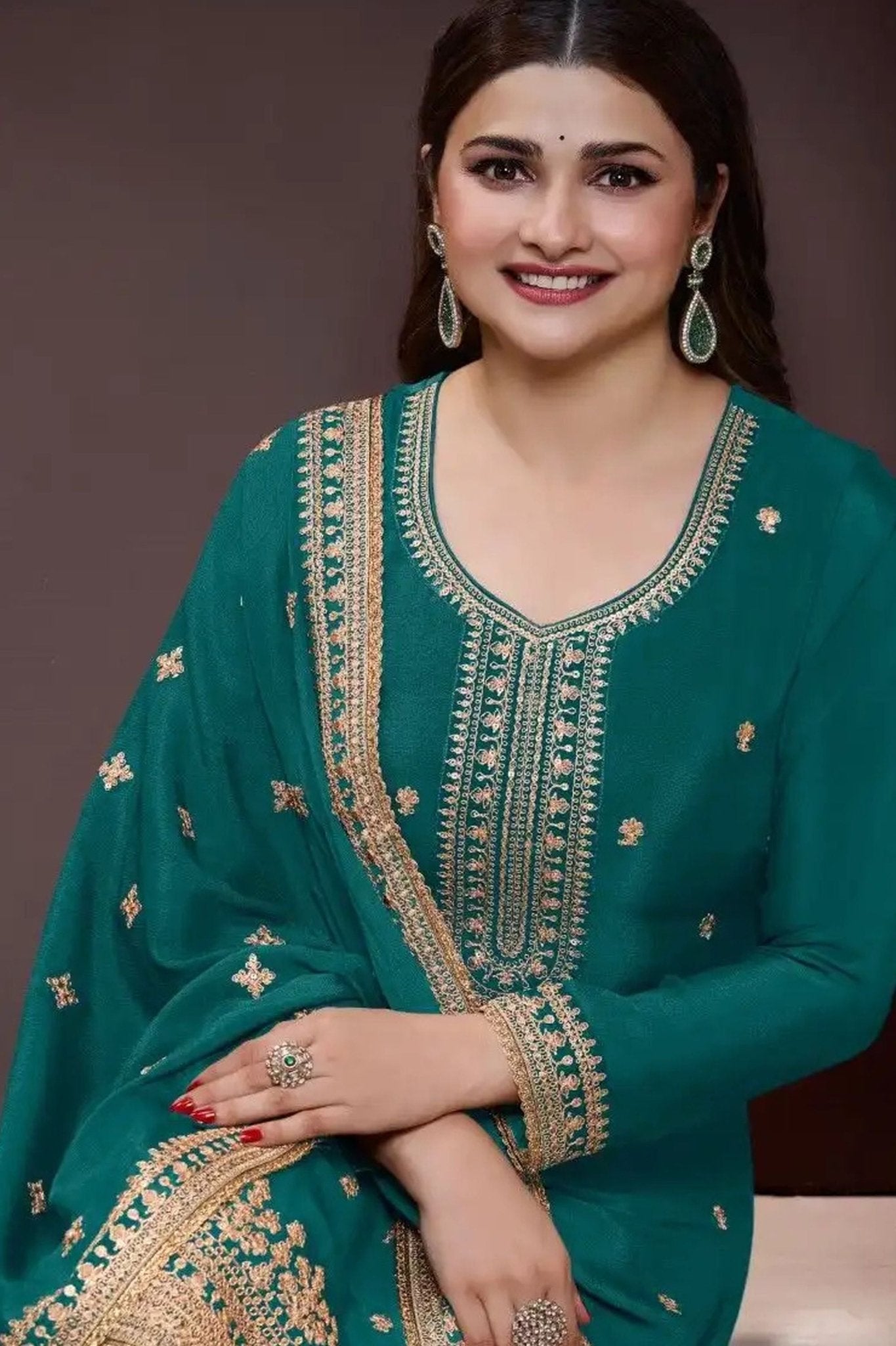 Superb Aqua Green Embroidered Sharara Suit for Women with Dupatta - Mangaldeep NX