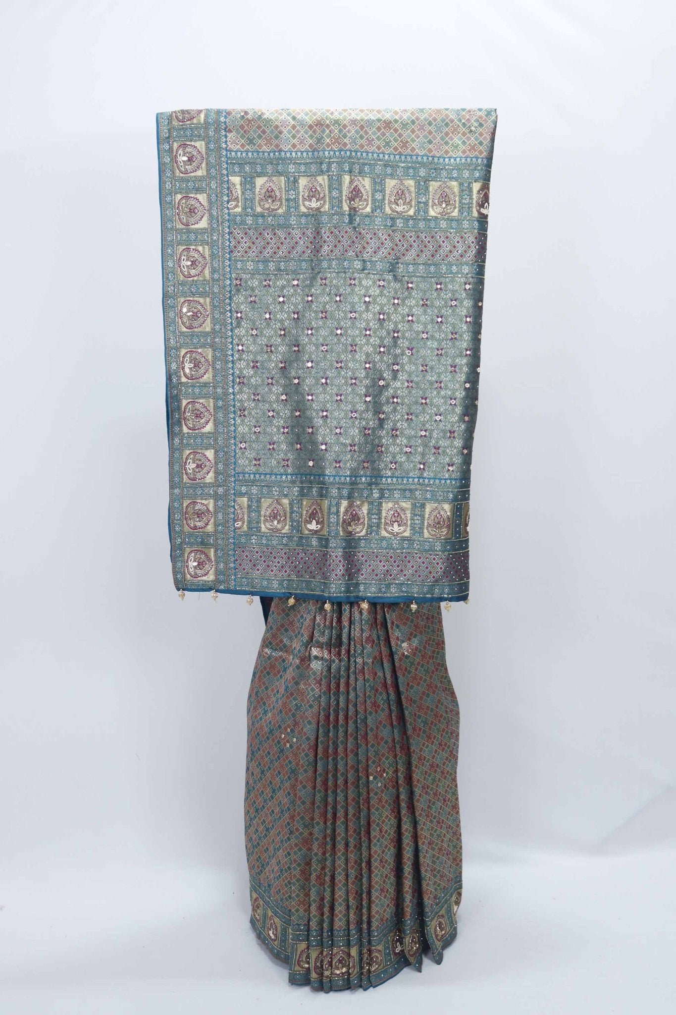 Teal Banarasi Bandhani Saree with Elegant Pallu for Party Wear - Mangaldeep NX