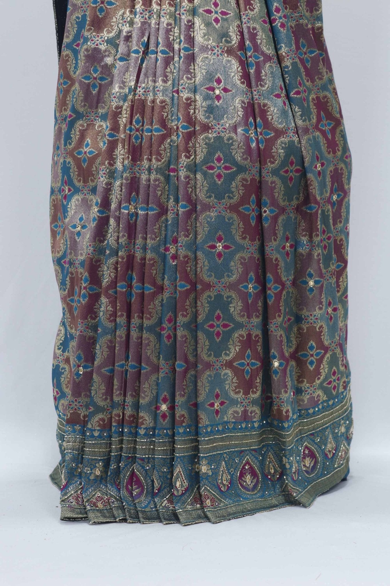 Teal Banarasi Silk Saree with Zari Weaving and Meenakari Butti Design - Mangaldeep NX