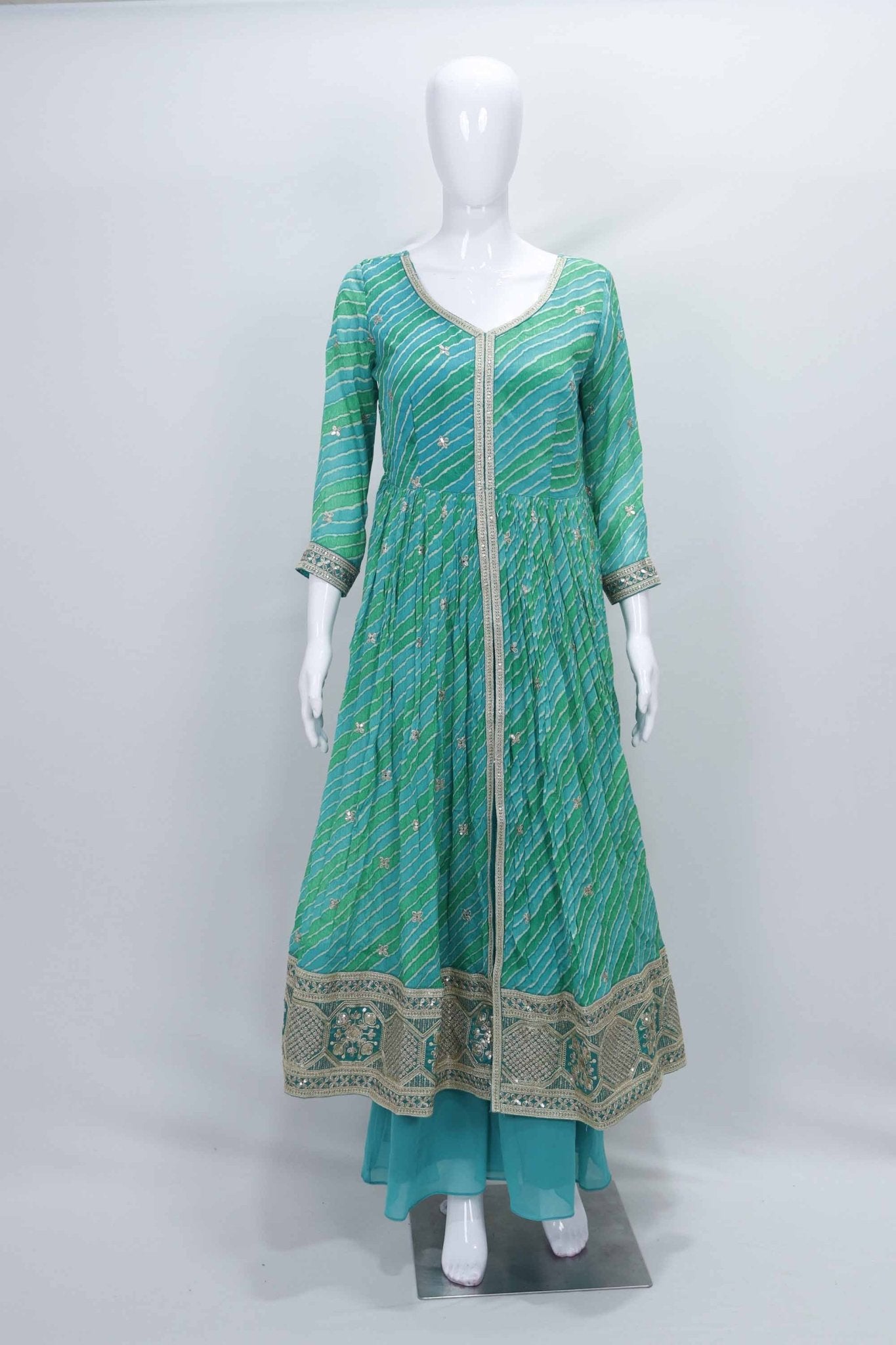 Teal Bandhani Anarkali Suit with Embroidered Border - Mangaldeep NX