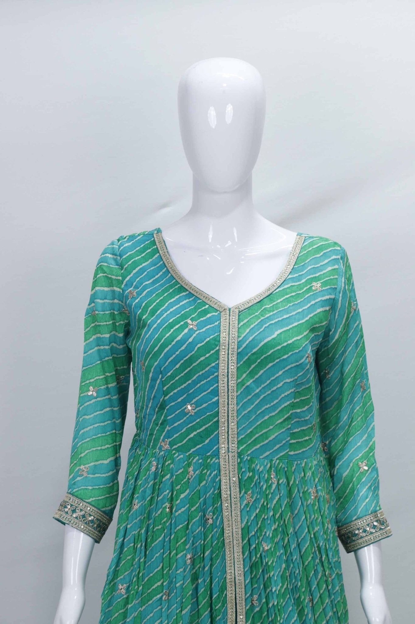Teal Bandhani Anarkali Suit with Embroidered Border - Mangaldeep NX