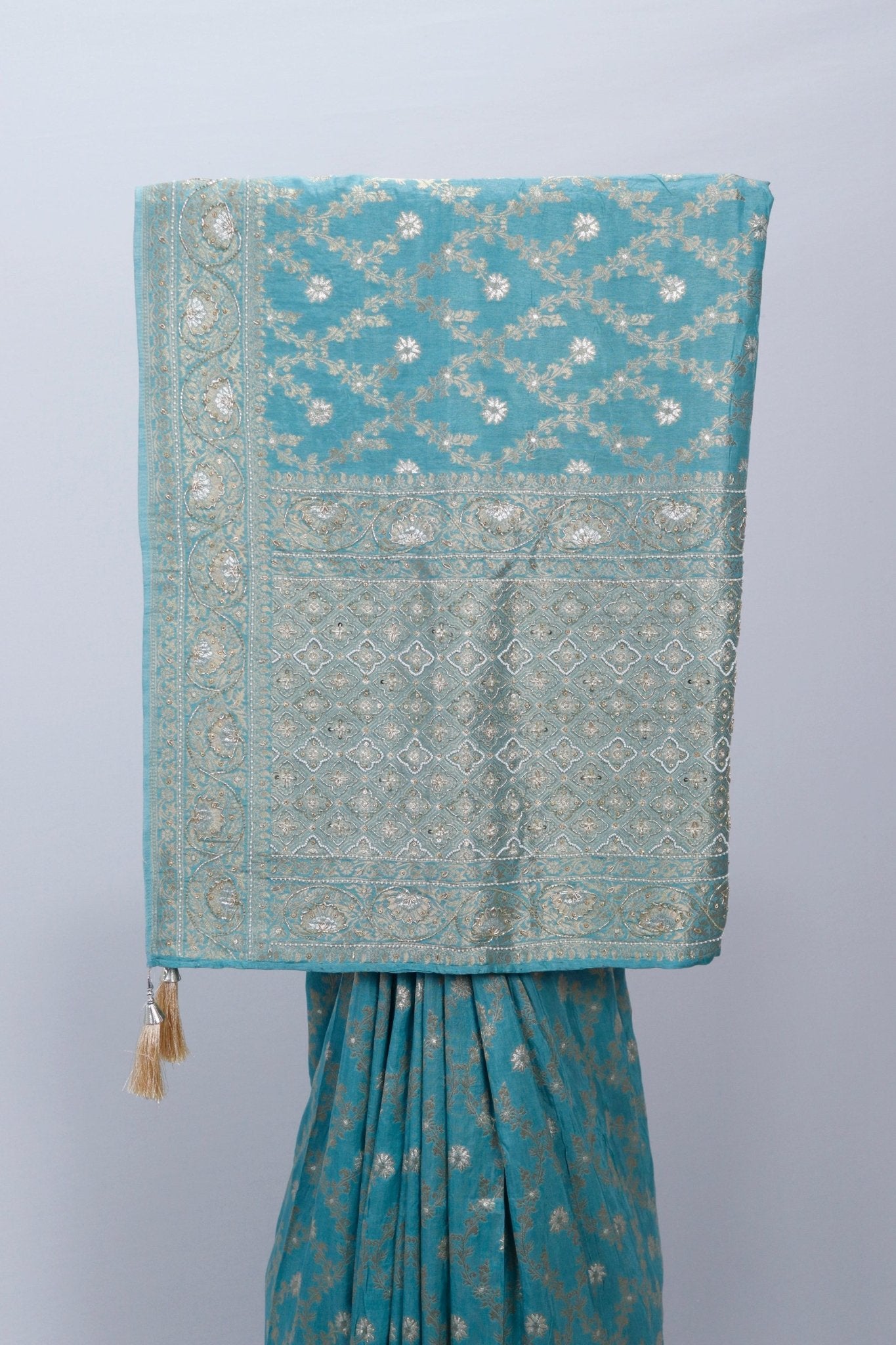 Teal Blue Banarasi Silk Saree with Zari Weaving and Rich Pallu - Mangaldeep NX