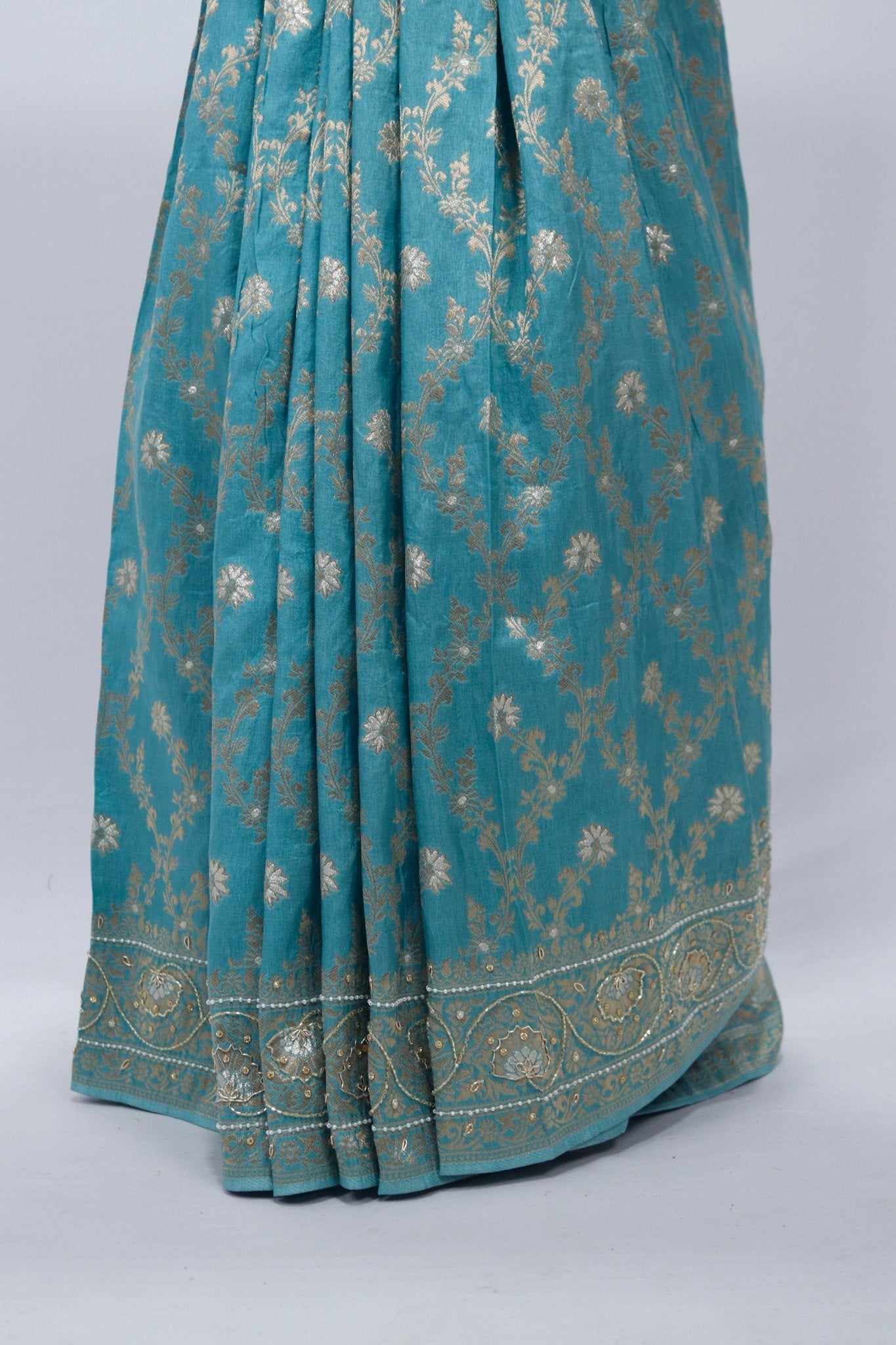 Teal Blue Banarasi Silk Saree with Zari Weaving and Rich Pallu - Mangaldeep NX