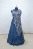 Teal Blue Crushed Lehenga Choli with Sequin Embroidered Blouse and Floral Organza Dupatta - Mangaldeep NX