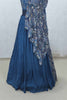 Teal Blue Crushed Lehenga Choli with Sequin Embroidered Blouse and Floral Organza Dupatta - Mangaldeep NX