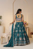 Teal Blue Floral Embroidered Lehenga Choli Set with Sequins and Dupatta - Mangaldeep NX