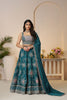 Teal Blue Floral Embroidered Lehenga Choli Set with Sequins and Dupatta - Mangaldeep NX
