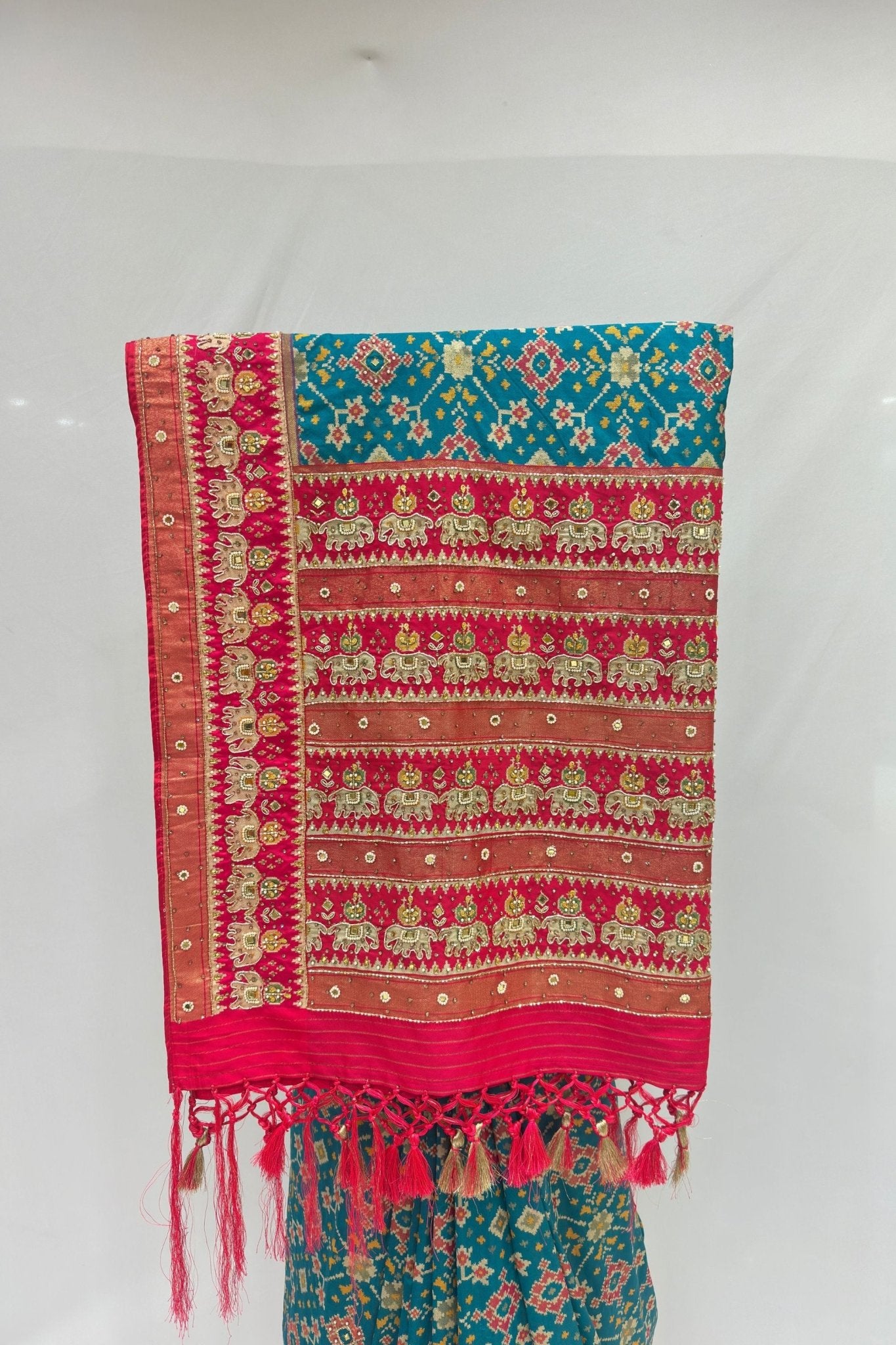 Teal Blue Patola Silk Saree - Mangaldeep NX