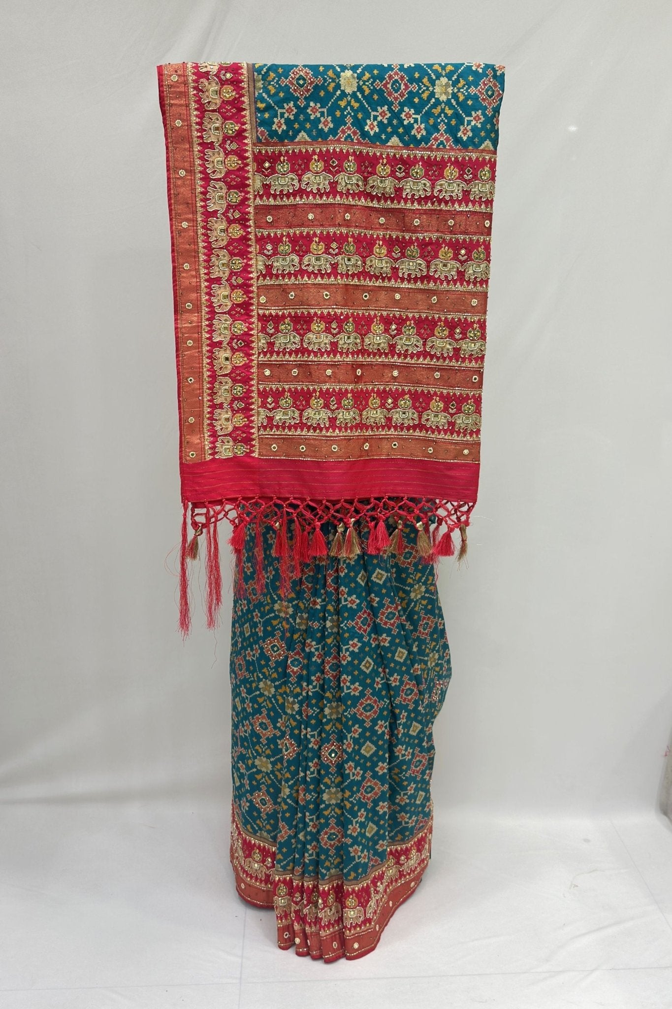 Teal Blue Patola Silk Saree - Mangaldeep NX