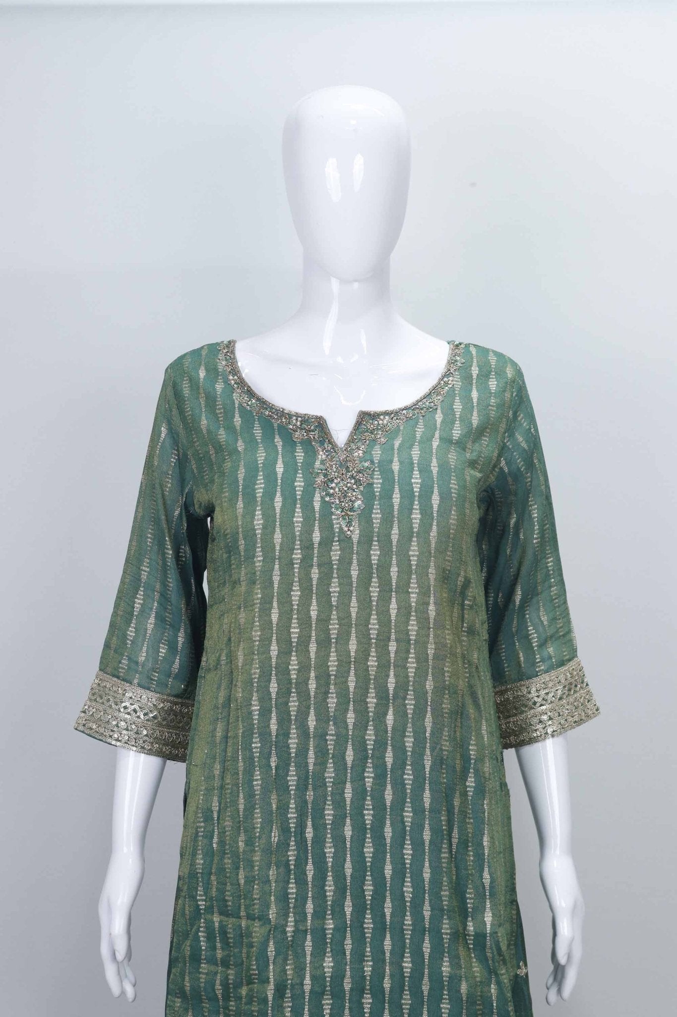 Teal Green Bandhani Sharara Suit with Floral Dupatta - Mangaldeep NX