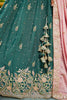 Teal Green Chiffon Embroidered Lehenga Choli with Floral Sequin Work and Pink Dupatta - Mangaldeep NX