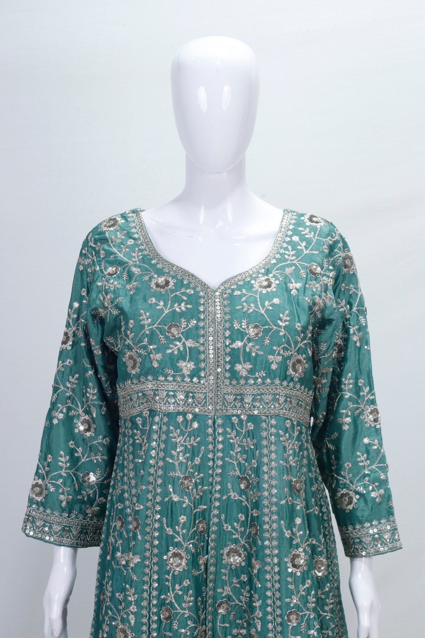 Teal Green Embroidered Anarkali Suit Party Wear Set with Dupatta - Mangaldeep NX