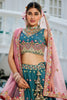 Teal Green Mirror Work Embroidered Silk Lehenga Choli with Pink Net Dupatta - Mangaldeep NX