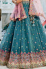 Teal Green Mirror Work Embroidered Silk Lehenga Choli with Pink Net Dupatta - Mangaldeep NX