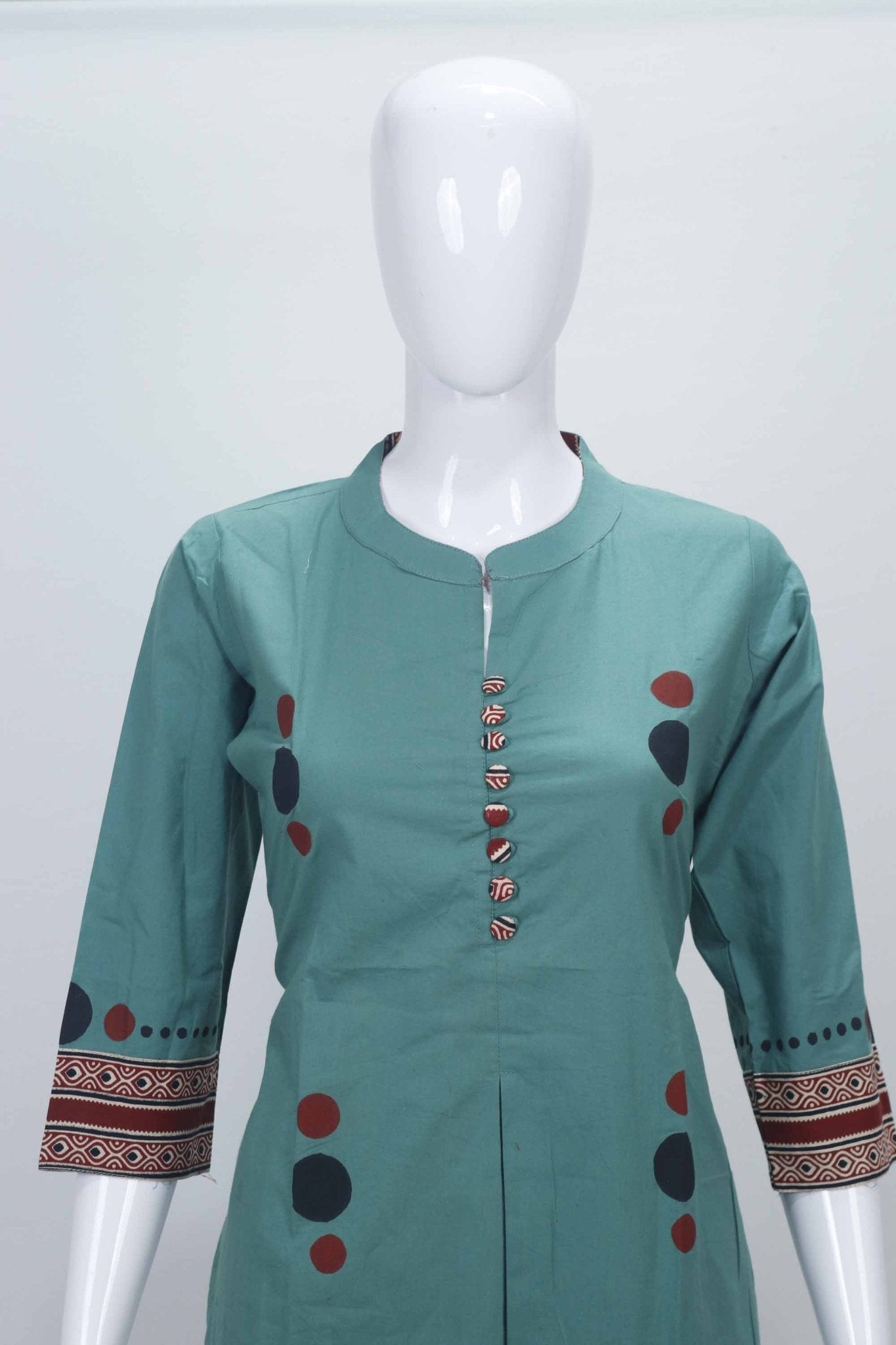 Teal Green Printed Cotton Straight Suit Set with Matching Dupatta - Mangaldeep NX
