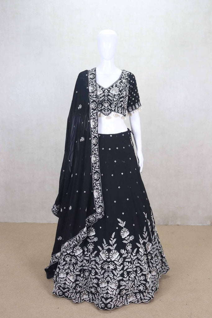 Trendy Black Embroidered Lehenga Choli with Dupatta - Mangaldeep NX