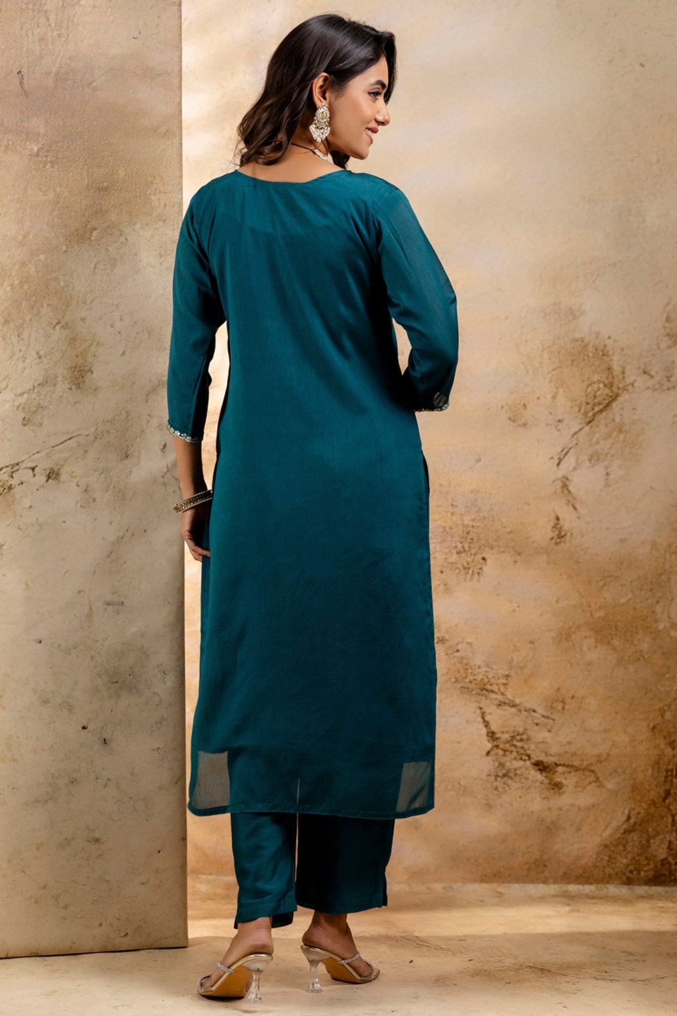 Trendy Morpeach Embroidered Silk Blend Salwar Suit With Olive Green Dupatta - Mangaldeep NX