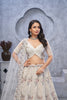 White Embroidered A - Line Lehenga Choli with Sequins and Peacock Motifs - Mangaldeep NX