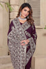 Wine Embroidered Georgette Saree with Silver Floral Thread Work and Matching Blouse Piece - Mangaldeep NX