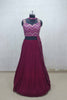 Wine Purple Sleeveless Mirror Work Lehenga Set with Crushed Skirt and Dupatta - Mangaldeep NX