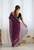 Wine Twill Net Saree with Silver Sequin Border and Black Velvet Blouse - Mangaldeep NX
