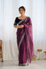 Wine Twill Net Saree with Silver Sequin Border and Black Velvet Blouse - Mangaldeep NX