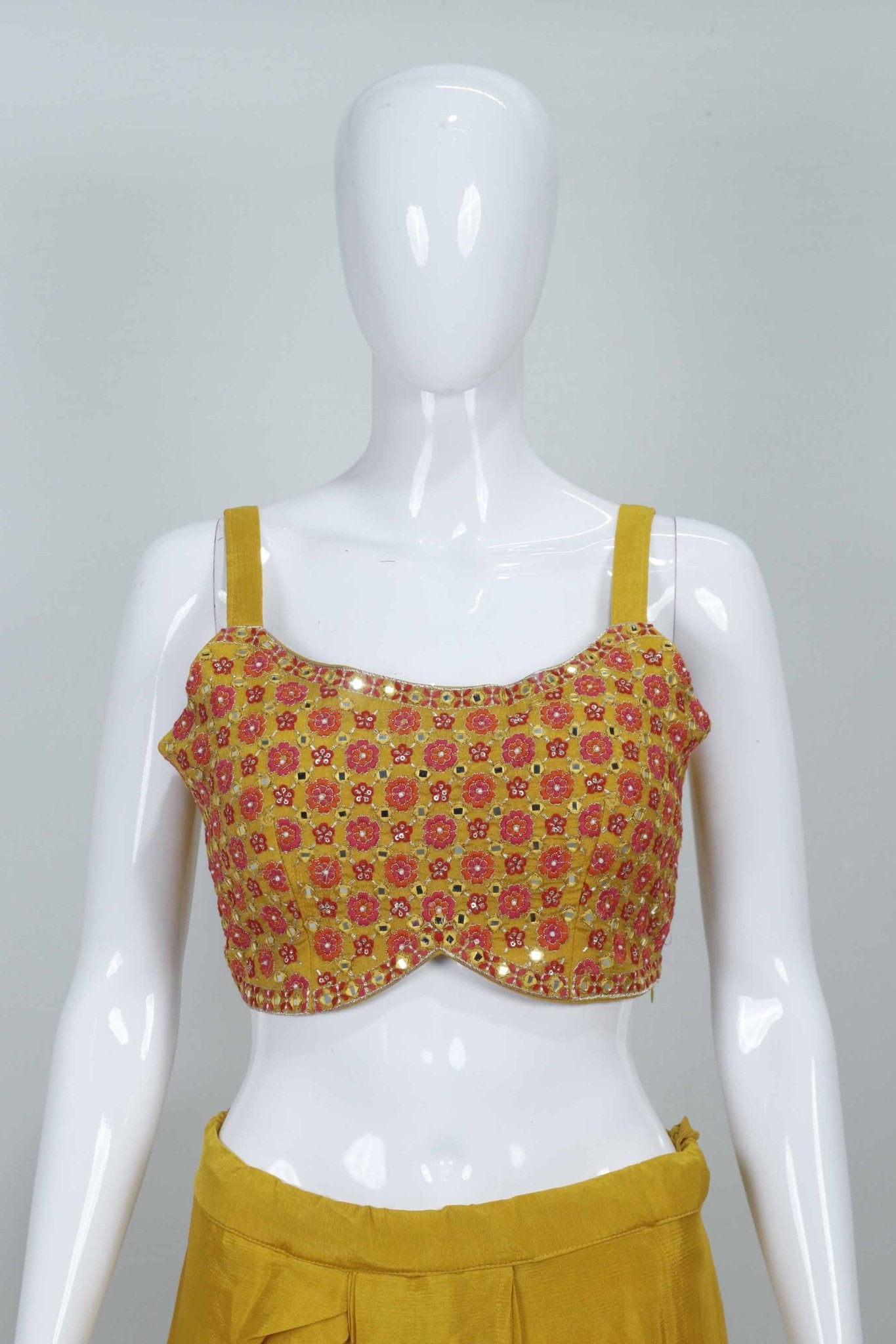 Yellow Dhoti Set for Women Crop Top Printed Jacket Indo Western Dress - Mangaldeep NX